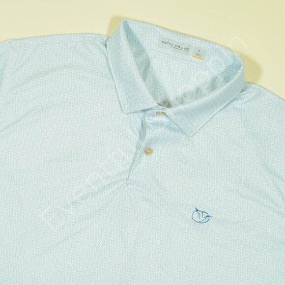 Peter Millar Reynolds Lake Oconee Polo Shirt Mens L White Blue Featherweight Sun - Picture 1 of 7